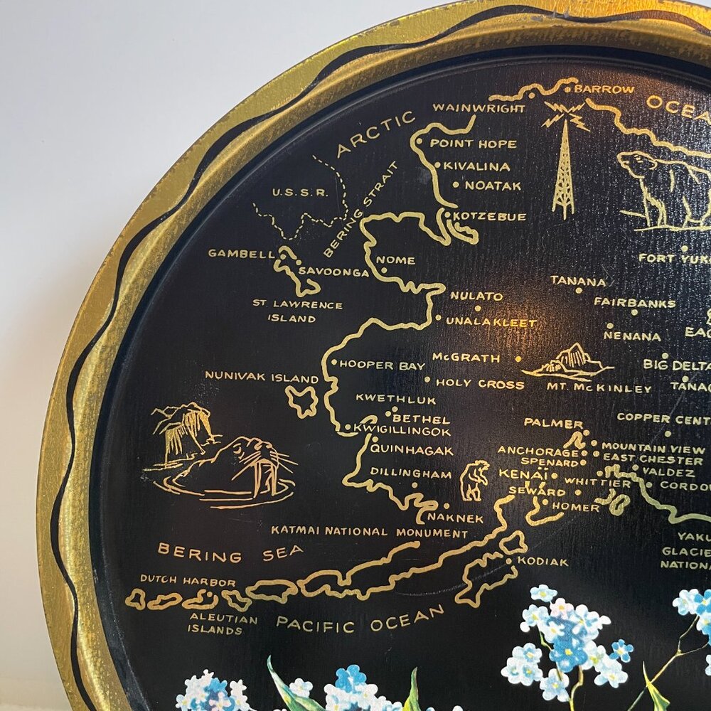 Vintage State of Alaska Souvenir Tray Black Metal Travel Last Frontier State - Picture 4 of 6